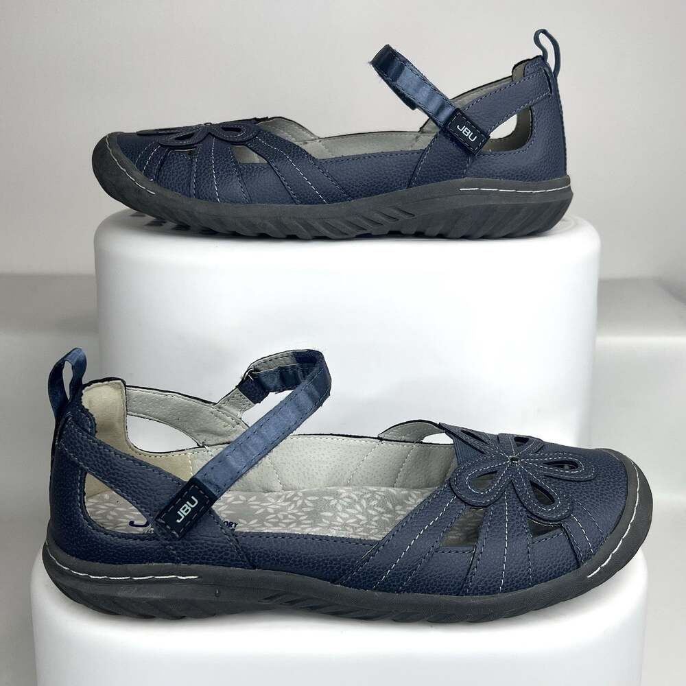 JBU By Jambu Magnolia Womens 8.5 Navy Blue Mary Jane Floral Memory Foam Shoes